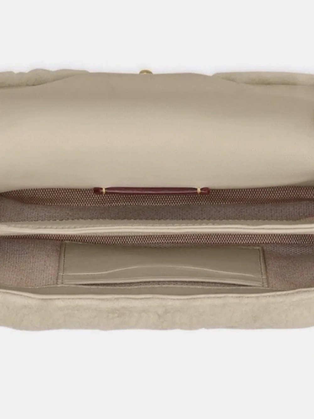 Coach Cream Shearling tabby chain crossbody 19 wristlet in shearling brass beige